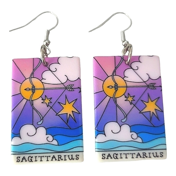 Handcrafted Acrylic Sagittarius Earrings - Picture 3 of 3